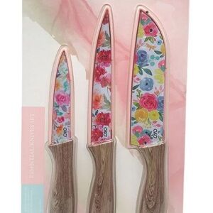 Cook with Color Floral Knife Set with Wooden Handles